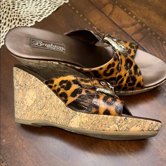 Brighton Brown and Tan Mules with Leopard Print - Picture 4 of 6